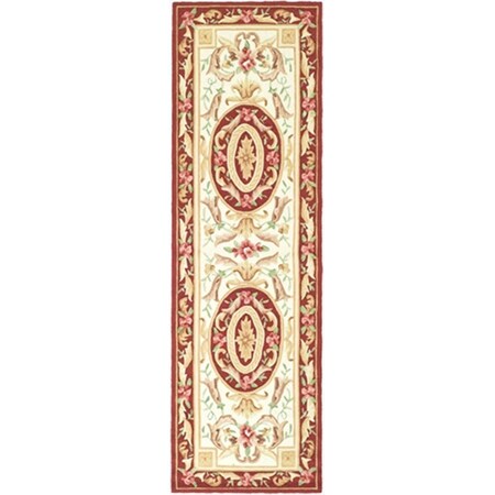 Safavieh 2 ft. - 6 in. x 8 ft. Runner- Transitional DuraRug Ivory And Burgundy Hand Hooked Rug EZC472A-28